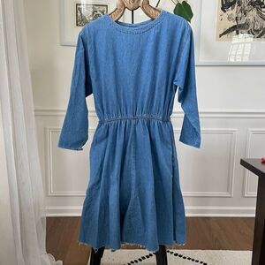 Vintage 90s Coldwater Creek Chambray Denim Dress Raw Hem Blue Small Petite